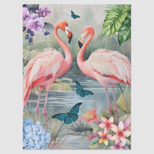 Flamingo Fantasy Bloemen & Vlinders Tissuepapier (Voorkant)