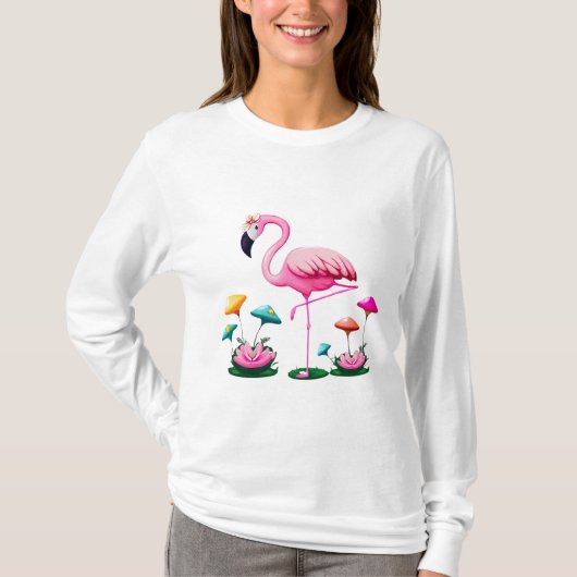 Flamingo Fantasy Pond T-Shirt Long Hoeve (Voorkant)
