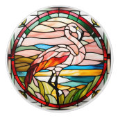 Flamingo Faux-Glas in lood Keramische Knop (Voorkant)