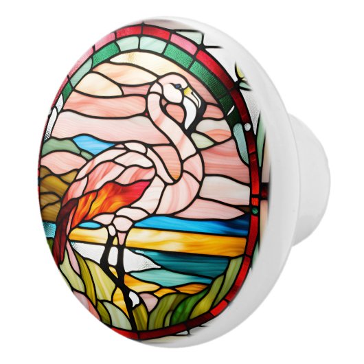 Flamingo Faux-Glas in lood Keramische Knop (Rechts)