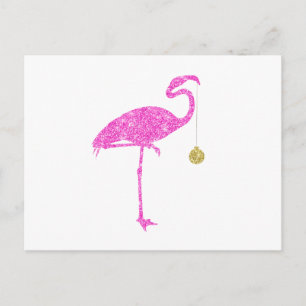 Flamingo Faux Pink Glitter Flamingos Kerstmis Feestdagenkaart