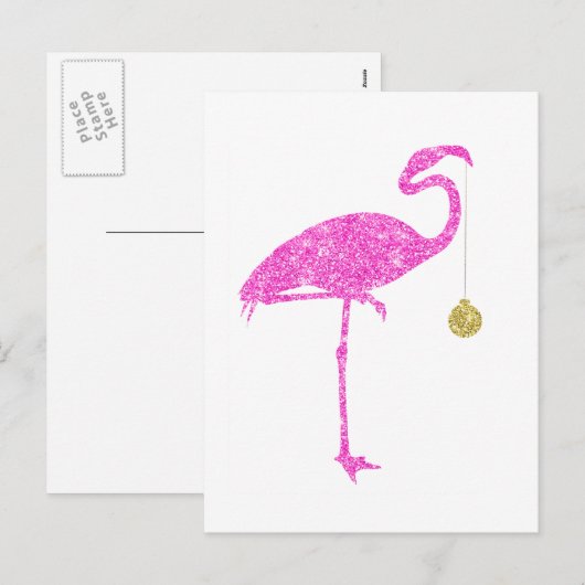 Flamingo Faux Pink Glitter Flamingos Kerstmis Feestdagenkaart (Voorkant / Achterkant)