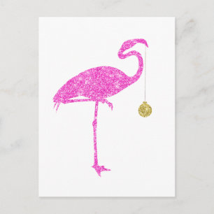 Flamingo Faux Pink Glitter Flamingos Kerstmis Feestdagenkaart