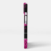 Flamingo faux sparkles zwarte monogram iPhone hoesje (Linkerkant)