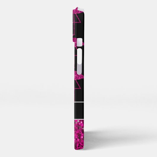 Flamingo faux sparkles zwarte monogram iPhone hoesje (Linkerkant)