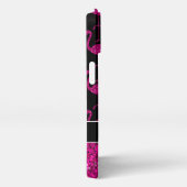 Flamingo faux sparkles zwarte monogram iPhone hoesje (Rechterkant)