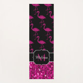 Flamingo faux sparkles zwarte monogram yogamat (Voorkant)