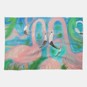 Flamingo feest kunsthanddoek theedoek