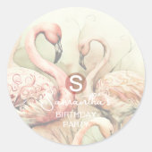 Flamingo Feest Thema, Gepersonaliseerd Ronde Sticker (Voorkant)
