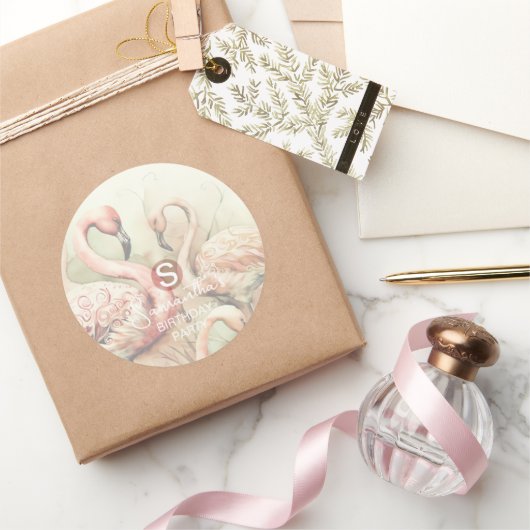 Flamingo Feest Thema, Gepersonaliseerd Ronde Sticker (Geschenken)
