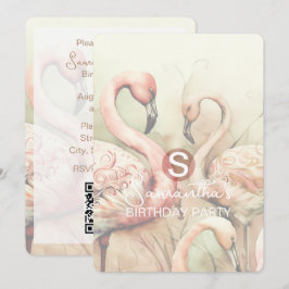 Flamingo Feest Thema, QR Code, Op Maat Kaart