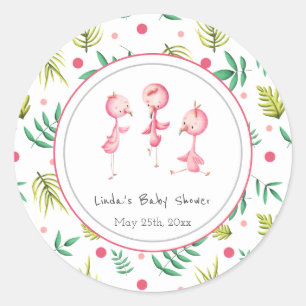 Flamingo Feestje Persoonlijke Baby Shower Ronde Sticker