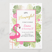 Flamingo feestuitnodiging Tropische Verjaardag lua