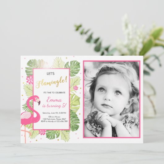 Flamingo feestuitnodiging Tropische Verjaardag lua Kaart (Staand voorkant)
