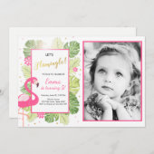 Flamingo feestuitnodiging Tropische Verjaardag lua Kaart (Voorkant / Achterkant)