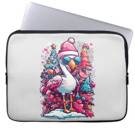 Flamingo Festiviteiten Santa Hoed en glazen Kerstm Laptop Sleeve