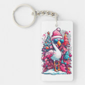 Flamingo Festiviteiten Santa Hoed en glazen Kerstm Sleutelhanger (Voorkant)