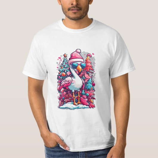Flamingo Festiviteiten Santa Hoed en glazen Kerstm T-shirt (Voorkant)