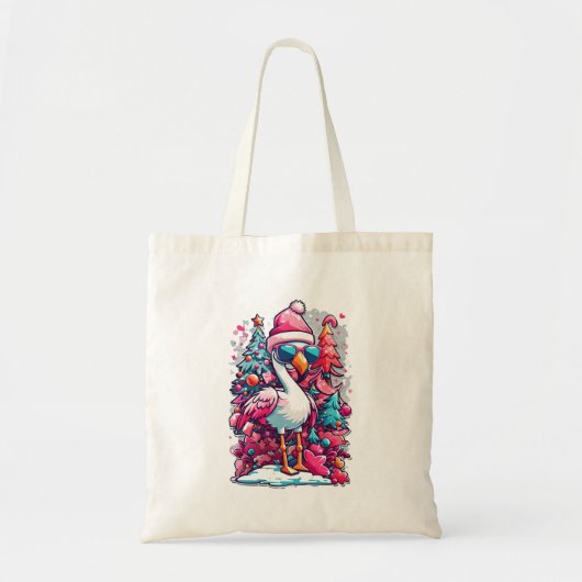 Flamingo Festiviteiten Santa Hoed en glazen Kerstm Tote Bag (Voorkant)