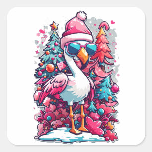 Flamingo Festiviteiten Santa Hoed en glazen Kerstm Vierkante Sticker