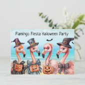 Flamingo Fiesta Halloween Party Kaart (Staand voorkant)