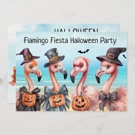 Flamingo Fiesta Halloween Party Kaart (Voorkant / Achterkant)