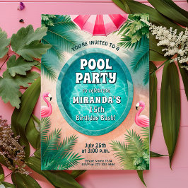 Flamingo Fiesta Pool Party Verjaardag Kaart