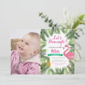 Flamingo First Birthday Invitation Girl Kaart (Staand voorkant)
