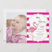 Flamingo First Birthday Invitation Girl Kaart (Voorkant)