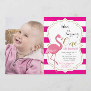 Flamingo First Birthday Invitation Girl Kaart