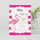 Flamingo First Birthday Invitation Girl Kaart (Staand voorkant)