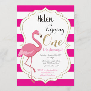 Flamingo First Birthday Invitation Girl Kaart