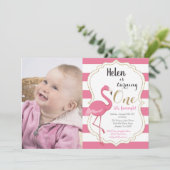 Flamingo First Birthday Invitation Girl Kaart (Staand voorkant)