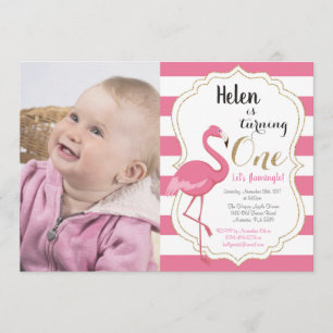 Flamingo First Birthday Invitation Girl Kaart