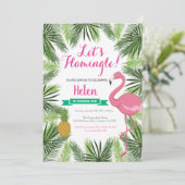 Flamingo First Birthday Invitation Girl Kaart (Staand voorkant)