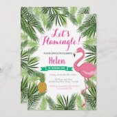 Flamingo First Birthday Invitation Girl Kaart (Voorkant / Achterkant)
