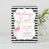 Flamingo First Birthday Invitation Kaart (Staand voorkant)