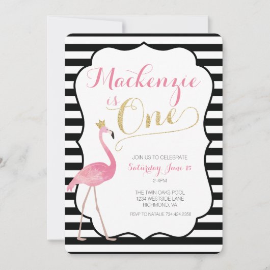 Flamingo First Birthday Invitation Kaart (Voorkant)