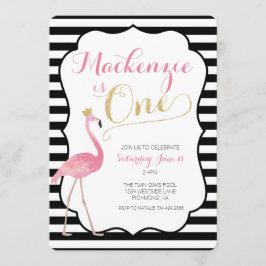 Flamingo First Birthday Invitation Kaart