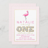 Flamingo First Birthday Party Kaart (Voorkant / Achterkant)