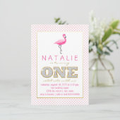 Flamingo First Birthday Party Kaart (Staand voorkant)