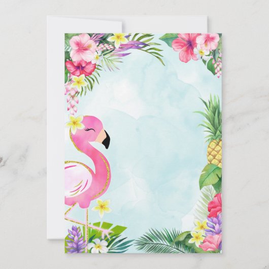 Flamingo First Birthday Summer Uitnodiging (Achterkant)