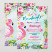 Flamingo First Birthday Summer Uitnodiging (Voorkant / Achterkant)