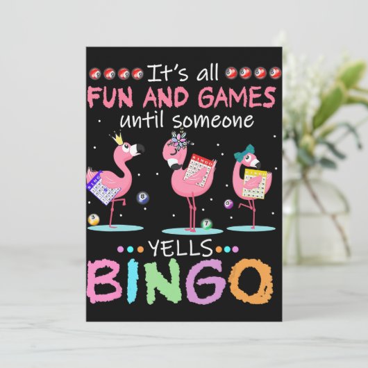 Flamingo | Flaming Bingo Funny Feestdagenkaart (Staand voorkant)