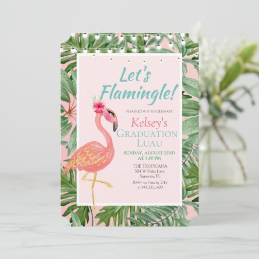 Flamingo Flamingle Afstudeerfeest Uitnodiging (Staand voorkant)