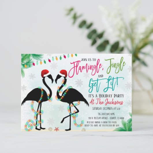 Flamingo Flamingle en Jingle Party Kaart (Staand voorkant)