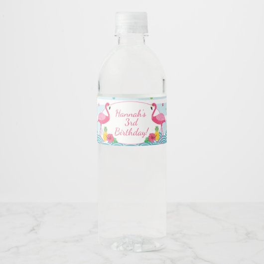 Flamingo Flamingle Feest Waterfleslabels Waterfles Etiket (Voorkant)