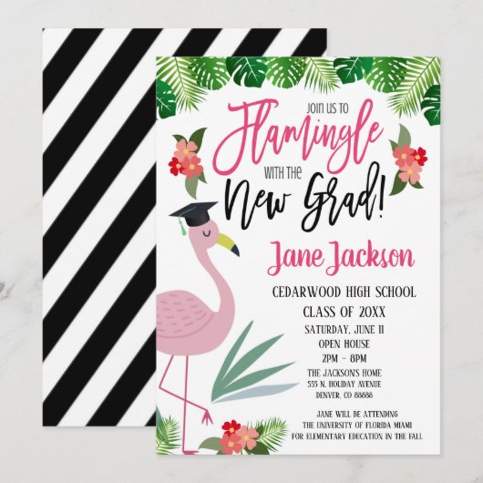 Flamingo Flamingle met de Grad-feest Kaart (Voorkant / Achterkant)