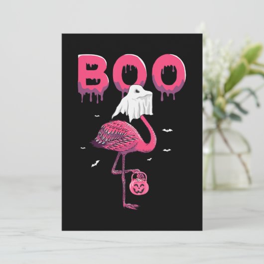 Flamingo | Flamingo Boo Ghost Halloween Save The Date (Staand voorkant)