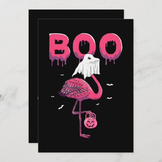 Flamingo | Flamingo Boo Ghost Halloween Save The Date (Voorkant / Achterkant)